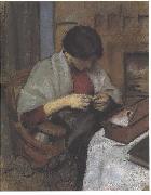 August Macke Elisabeth Gerhard sewing oil on canvas